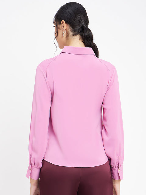 Madame Polo Neck Solid Pink Shirt