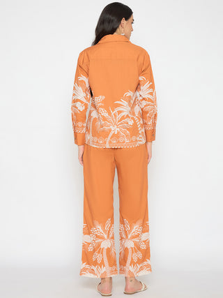 Madame Botanical Print Shirt and Bottoms Warm Amber Co-ord Set
