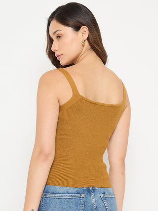 Madame Camisole Neck Mustard Knit Crop Top