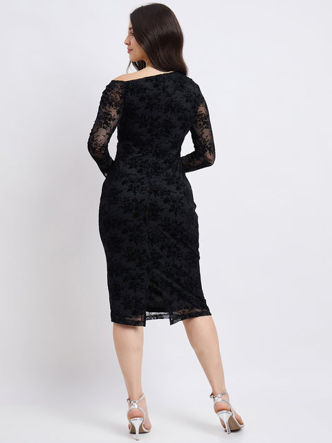 Madame Textured Black Bodycon Dress