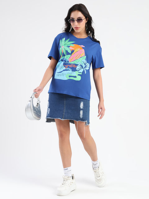 Madame Swarovski Graphic Print Royal Blue Sinker T-shirt