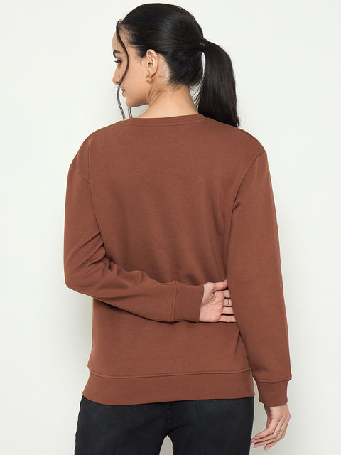 Madame Crew Neck Printed Brown Sweatshirt