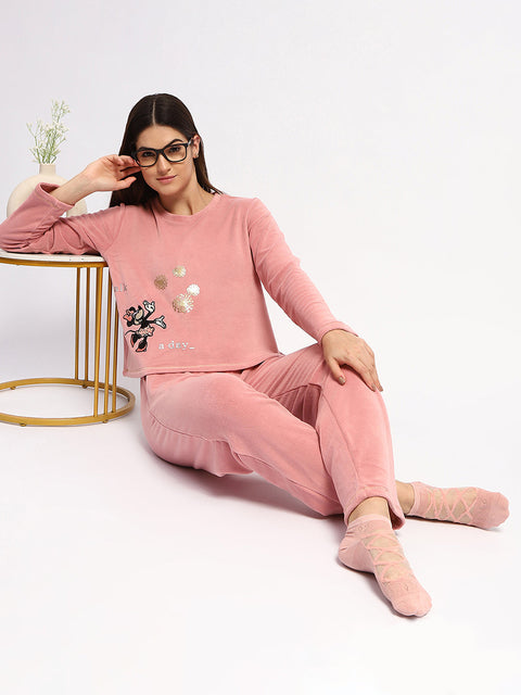 mSECRET Graphic Print Top and Bottom Peach Nightsuit