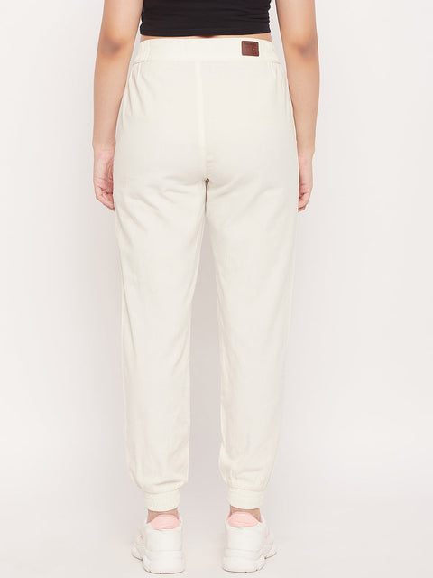 Madame White Elasticated Cotton Joggers