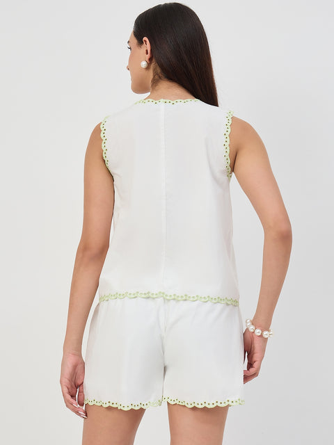 Madame White Embroidered Co-Ord Set
