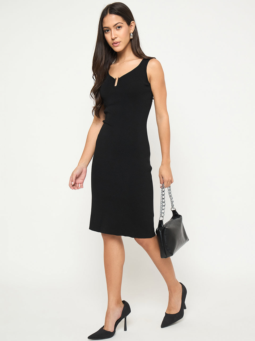 Madame Keyhole Detail Black Midi Bodycon Dress color swatch
