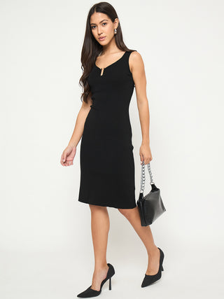 Madame Keyhole Detail Black Midi Bodycon Dress