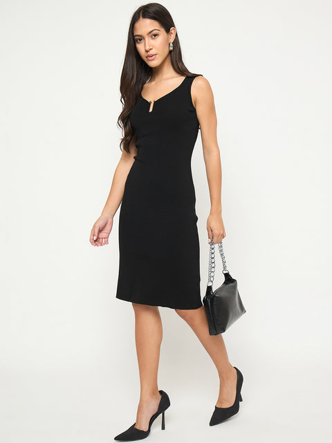 Madame Keyhole Detail Black Midi Bodycon Dress