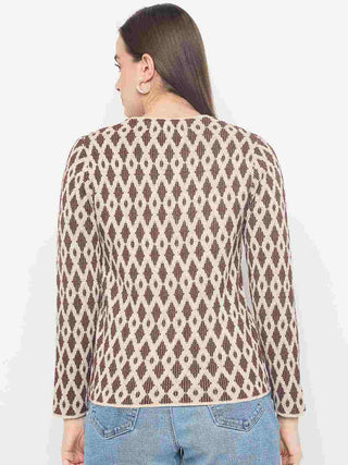 Madame Geometric Print Button Up Brown Cardigan