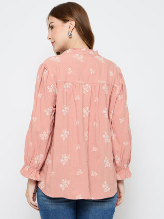 Madame Floral Print Cotton Blend Dusty Pink Top