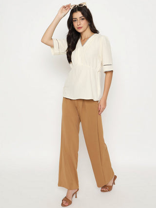 Madame V Neck Off White Peplum Top