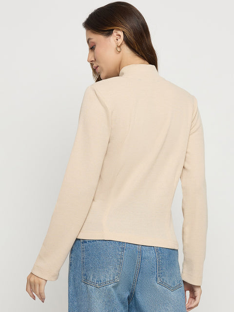 Madame Beige Mock Neck Full Sleeve Top