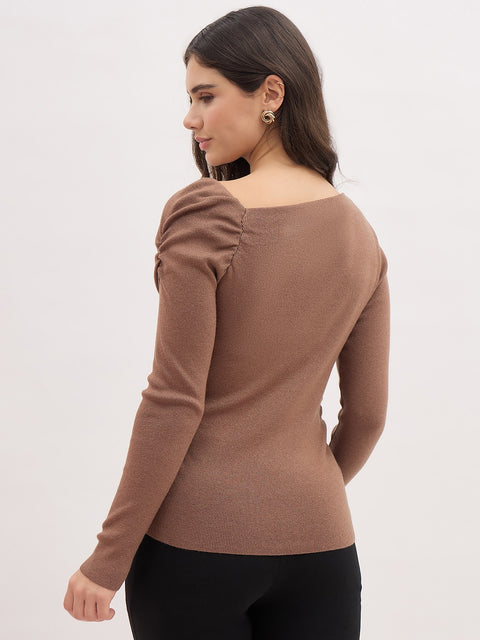 Madame Brown Viscose Blend One-Shoulder Sweater
