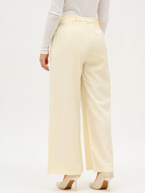 Madame Butter Yellow Solid Trousers With Side Zipper