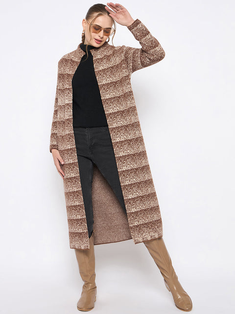 Madame Open Front Striped Multicolor Long Coat
