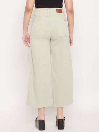 Madame Mint Green High Waist Wide Leg Ankle Length Jeans