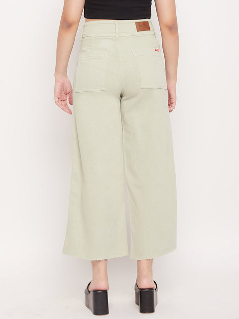 Madame Mint Green High Waist Wide Leg Ankle Length Jeans