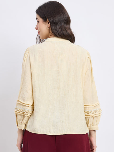 Madame Butter Yellow Embellished Lace Tunic