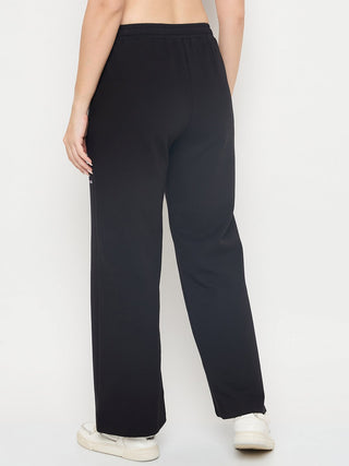 mSECRET Pleated Wide Leg Cotton Blend Black Track Bottoms