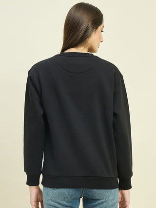 Madame Black Cotton Blend Printed Sweatshirt