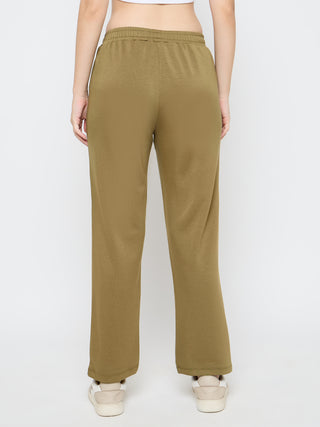 Madame Typography Print Olive Green Straight Track Bottoms