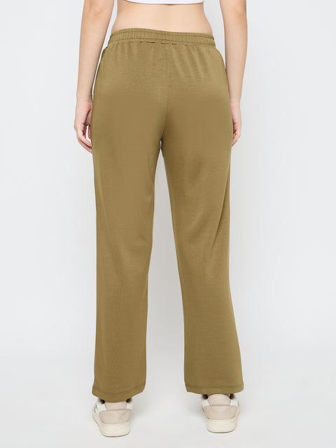 Madame Typography Print Olive Green Straight Track Bottoms