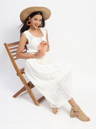 Madame Crochet Tie Waist Beige Maxi Dress