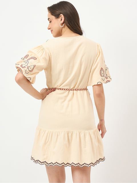 Madame Beige Viscose-Cotton-Linen Blend Dress