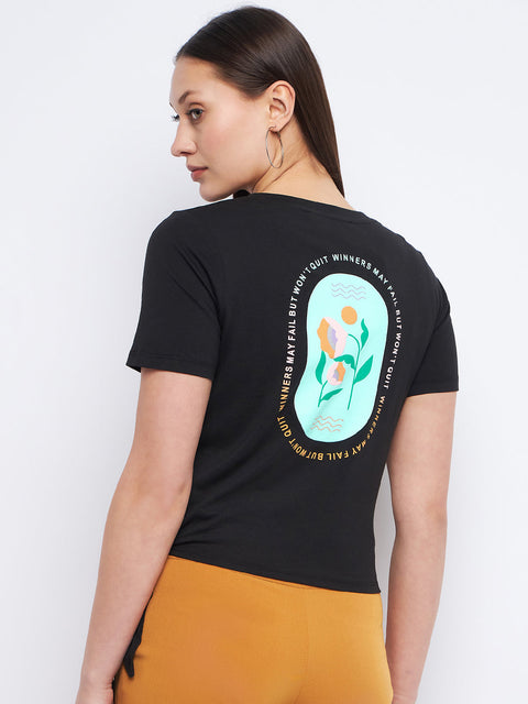Madame Typography Black Side Knotted Top