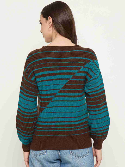 Madame Brown Stripe Print Sweater