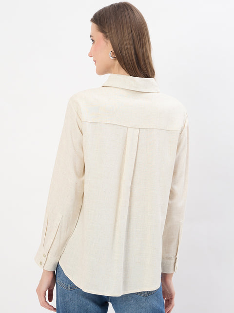 Madame Embroidery Patchwork Beige Viscose Shirt