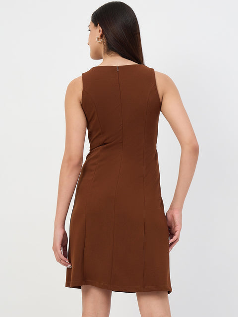 Madame Brown Belted Sheath Dress