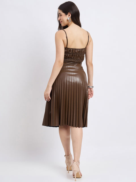 Madame Pleated Brown Dress