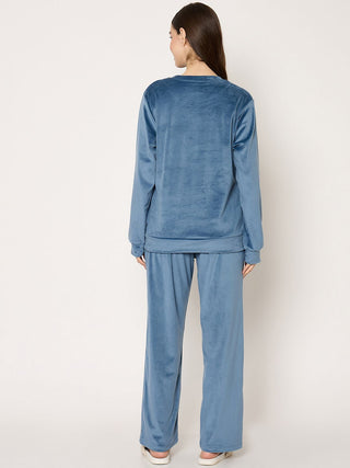 mSECRET Round Neck Embellished Teal Sweatshirt