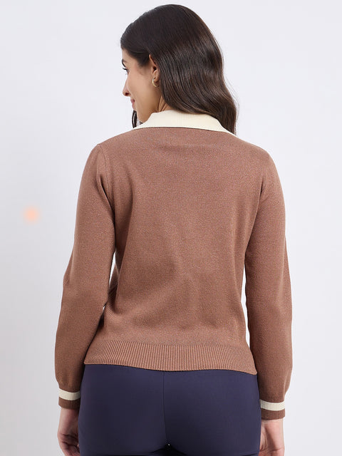 Madame Brown Contrast Trim Knit Top