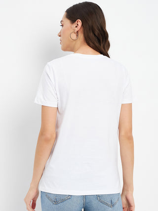 Madame White Crew Neckline Typography Tshirt