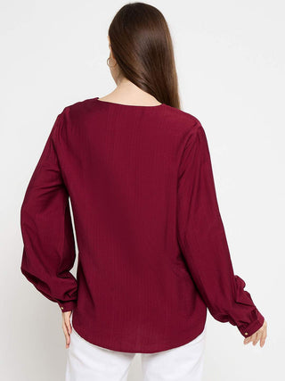 Madame Gold Button Detail Maroon Top