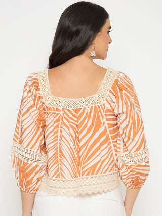 Madame Botanical Print Cotton Blend Warm Amber Top