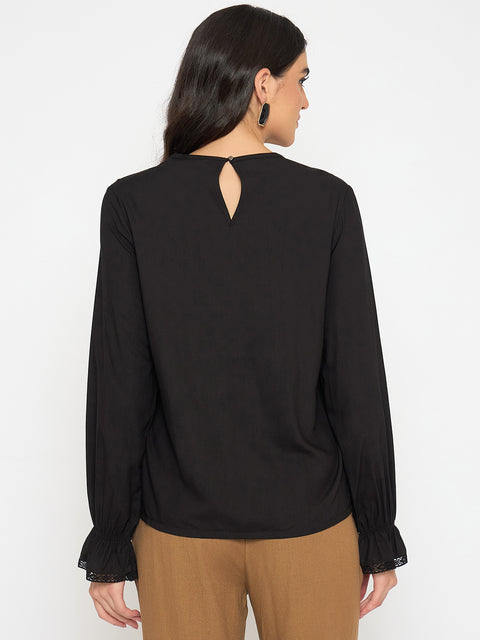 Madame Ruched Detail Black Viscose Top