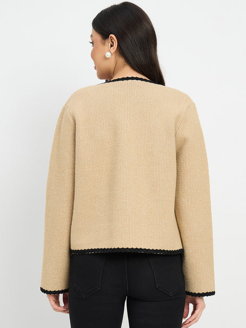 Madame Contrast Trim Brown Cardigan