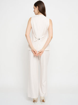 Madame Striped Top and Straight Bottoms Off White Co-ord Set