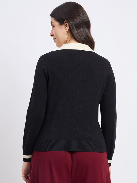 Madame Black Contrast Trim Knit Top