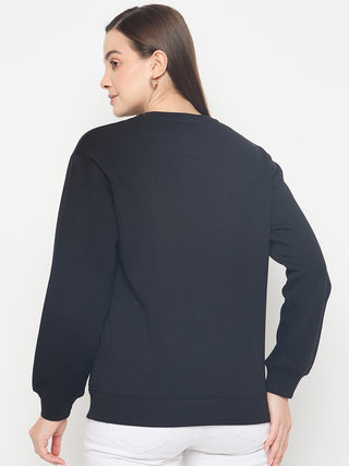Madame Embellished Cotton Blend Black Sweatshirt