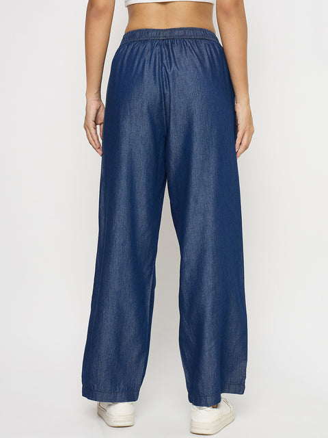 Madame Blue Cotton Palazzo Trousers