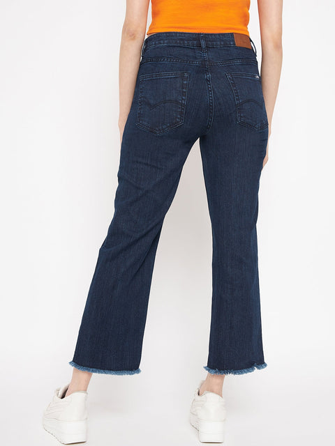 Madame Distressed Hem Solid Blue Denim