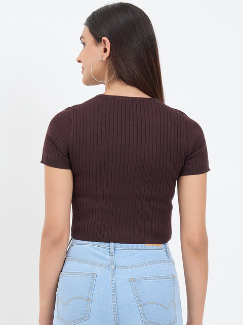 Madame Brown Knitted Crop Top