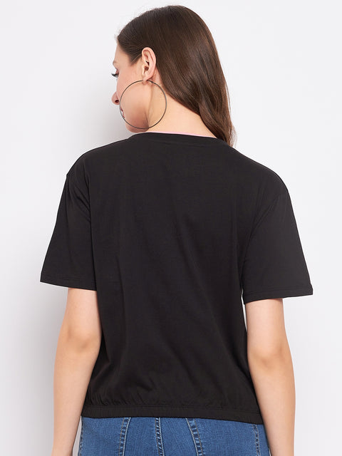 Madame Solid Black Elasticated Waist Top