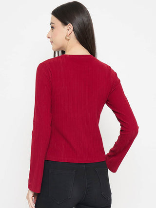 Madame Asymmetric Full Sleeve Red Top