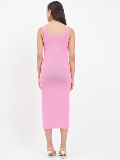 Madame Pink Floral Knitted Cotton Bodycon Dress