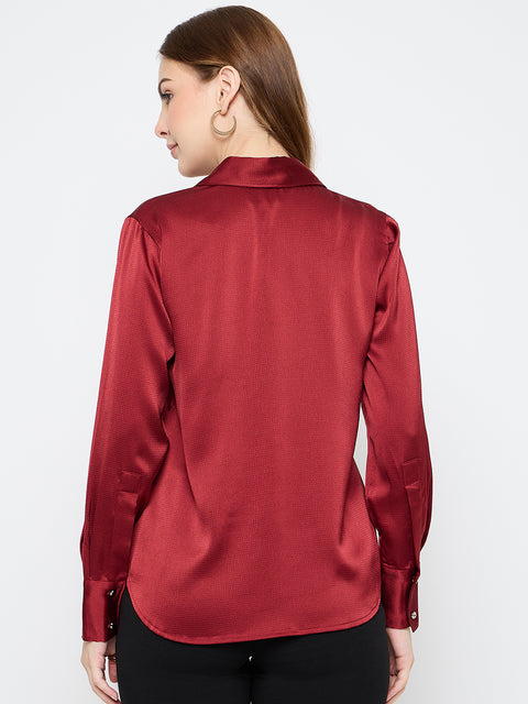 Madame Solid Red Satin Shirt